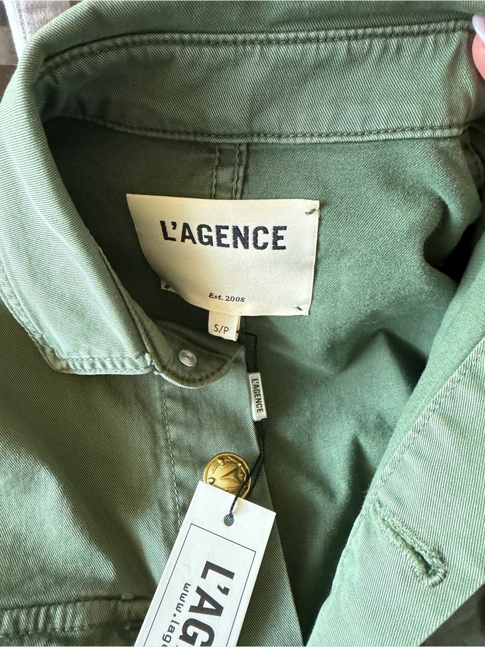 L'AGENCE Olive Green Utility Shirt Dress / Jacket with Belt and Gold Buttons - Picture 3 of 11